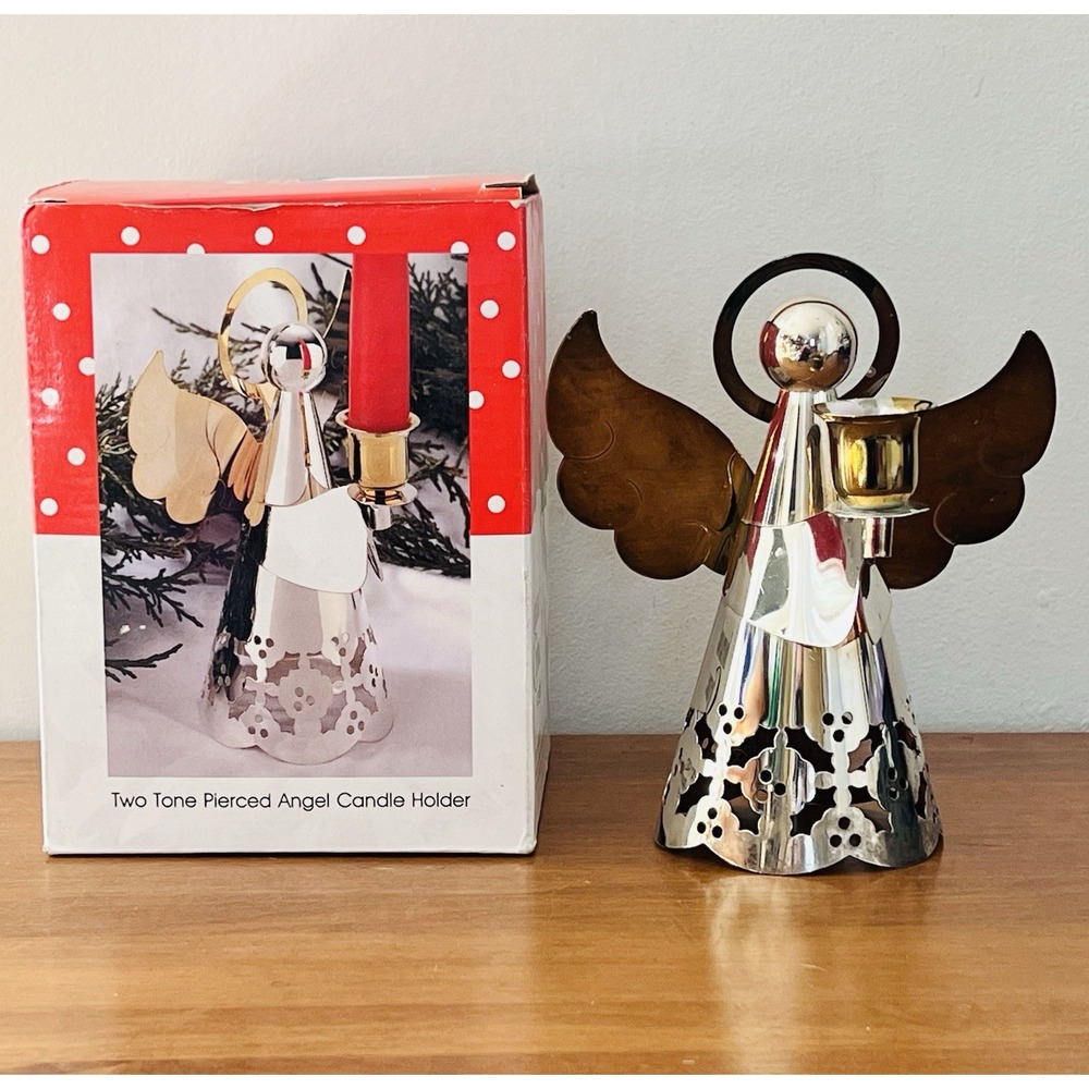 Christmas Angel Candle‎ Holder Tree Topper International Silver Co. Two Toned